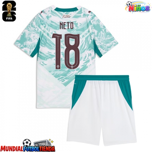 Camiseta Portugal Pedro Neto #18 Segunda Equipación Replica Mundial 2026 para niños mangas cortas (+ Pantalones cortos)